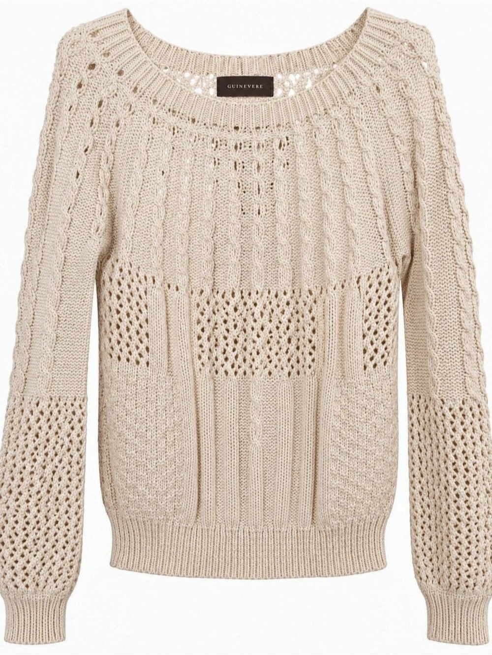 Anthropologie Guinevere Cream Cable Knit Openwork Sweater Women’s M